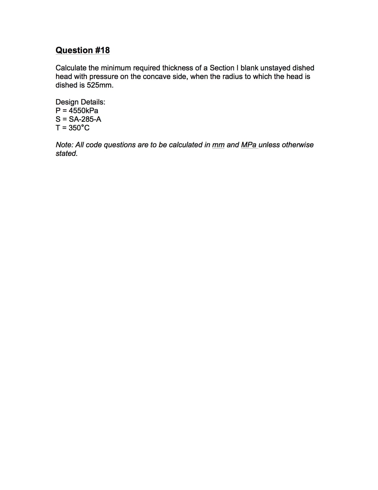 Determine The Thickness Of A Blank, Unstayed Dished Head - 2A1 Question #18
