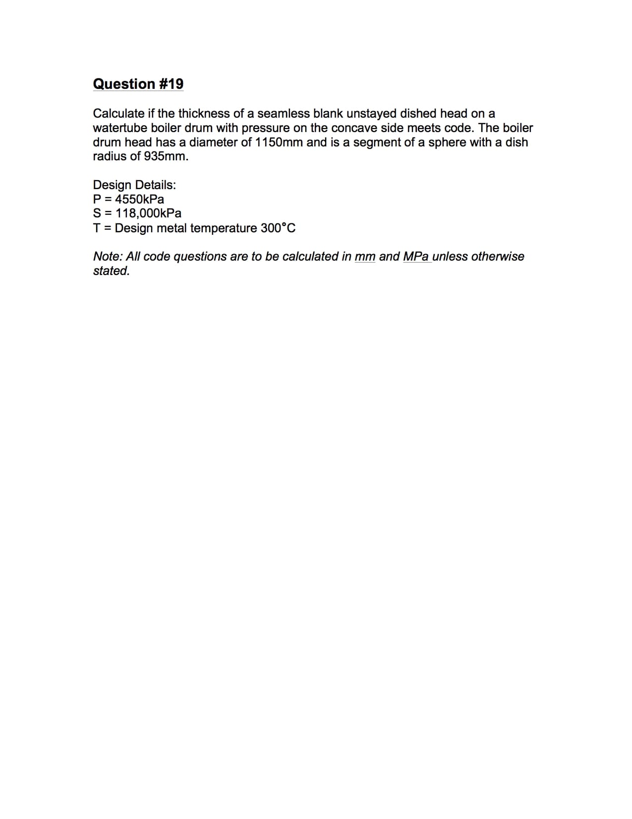 Determine The Thickness Of A Blank, Unstayed Dished Head - 2A1 Question #19