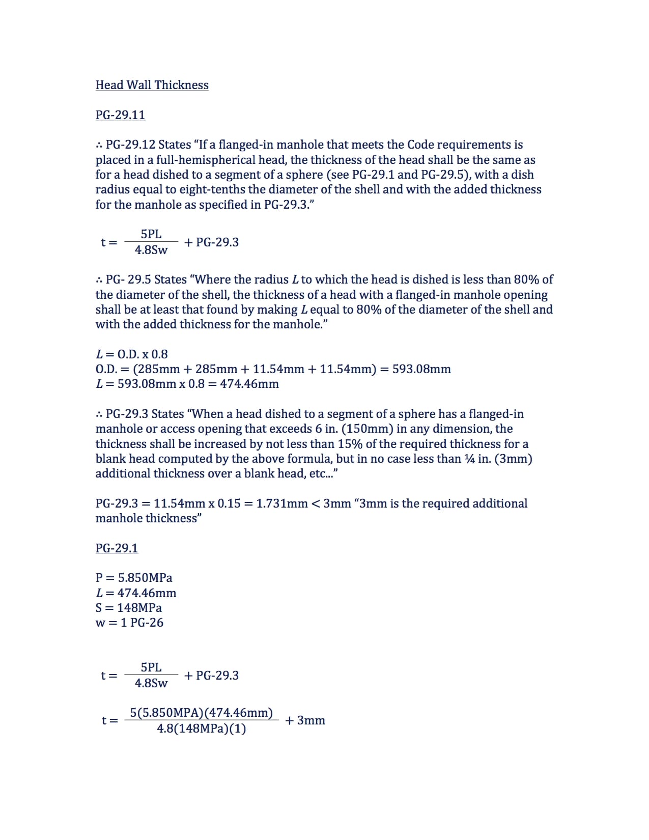 Determine The Thickness Of A Blank Unstayed Full-Hemispherical Head - 2A1 Solution #23 Part (2/3)