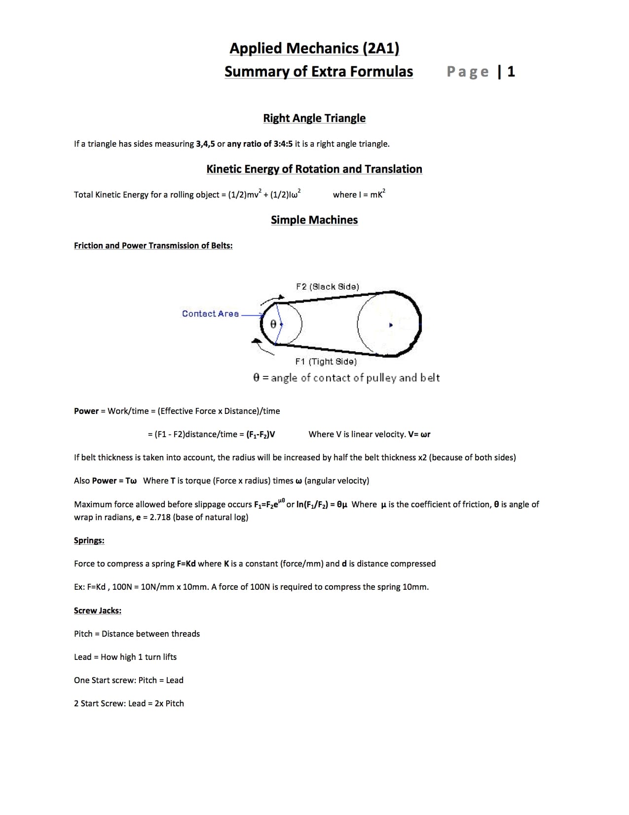 2A1 Summary Of Extra Mechanics Formulas Part (1/5)