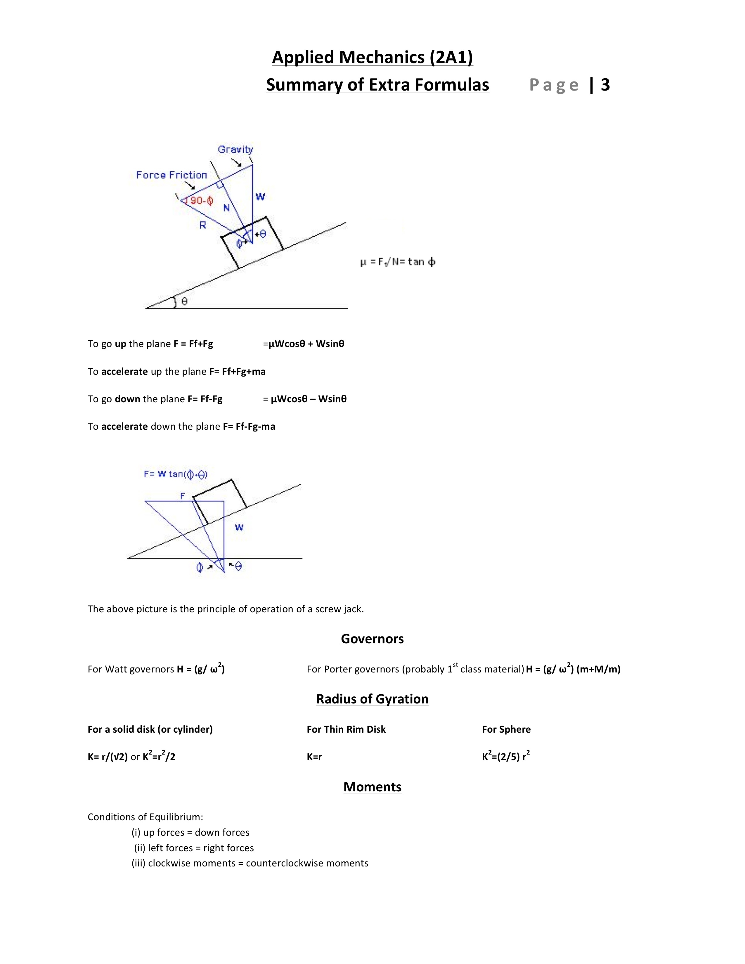 2A1 Summary Of Extra Mechanics Formulas Part (3/5)